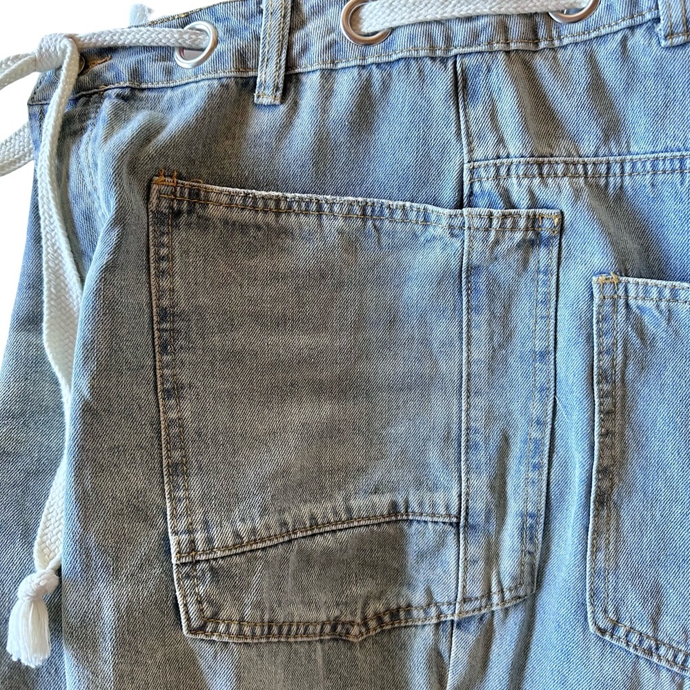 New! Wide Leg Barrel 100% Cotton w/ Drawstring Waist Denim Jeans Size 9/29 - Picture 6 of 10